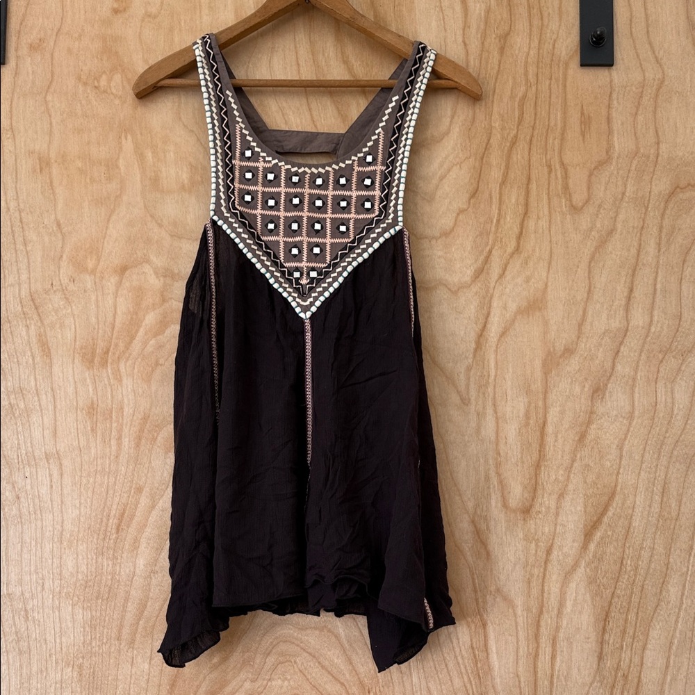 Free People Black Embroidered Tank Top